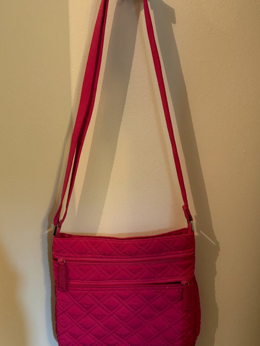 Vera Bradley Microfiber Triple Zip Hipster Crossbody Bag in Fuchsia Pink